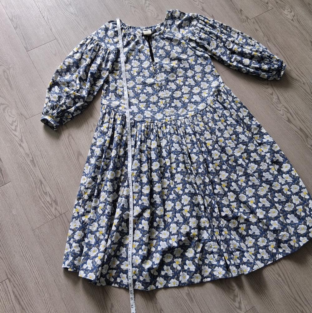 Aish Floral Block Print Balloon Sleeve Cotton Belted Maxi Dress - Picture 12 of 15